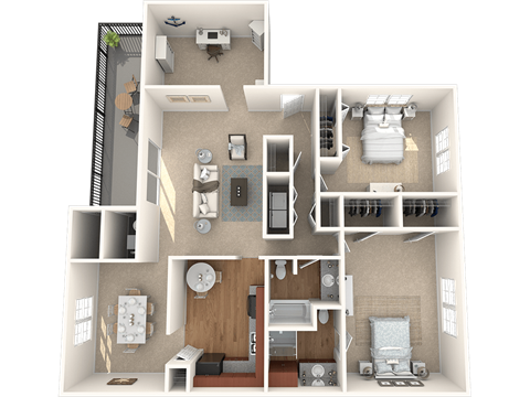 Floor plan for 2 beds, 2 baths, 1516 sqft